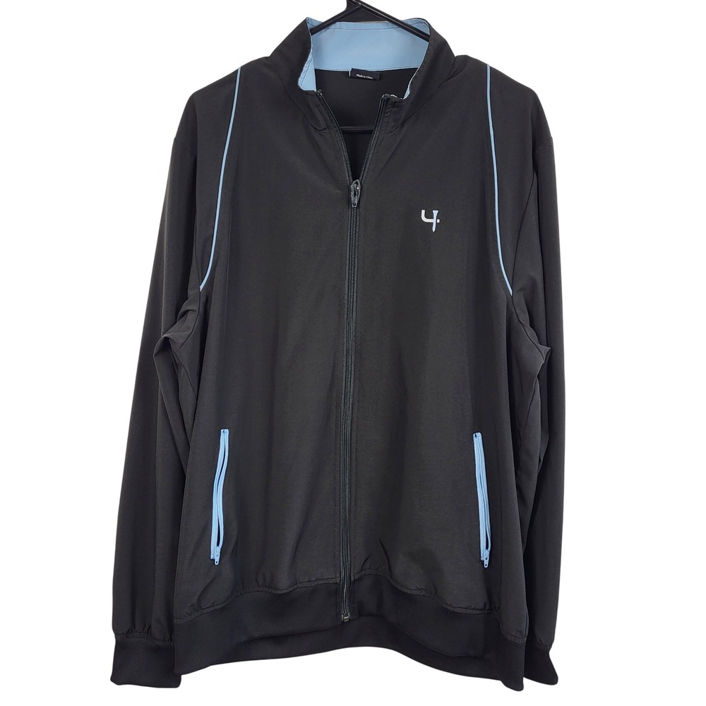 Short Par 4 Mens Golf Track Jacket Black Blue Full Zip Mock Neck Large SP4-708